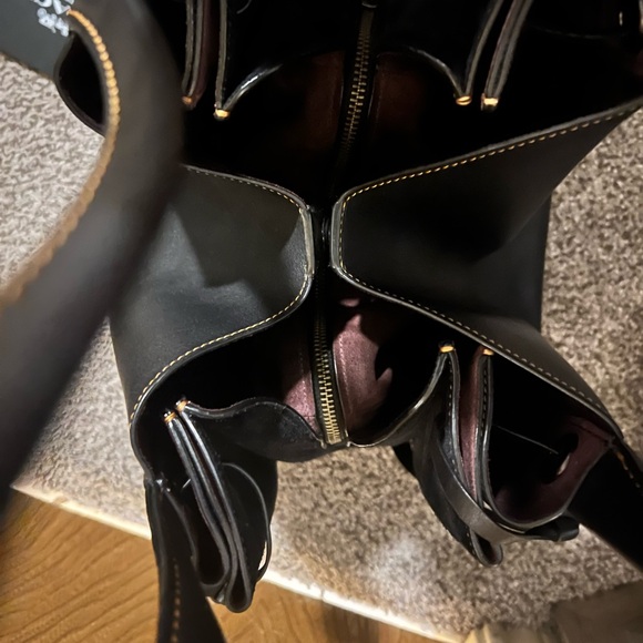 Coach Harmony Hobo Black Leather and Suede Maroon Interior with Yellow Stitching - Picture 5 of 17